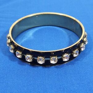 Vintage Rhinestone Black Enamel Bangle Bracelet Punk Princess Goth